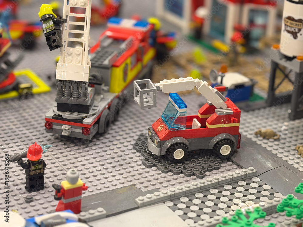 Fototapeta premium Lego fire station playset scene