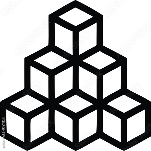 Stack of cubes vector line art illustration. geometric shapes forming structured pattern, abstract background