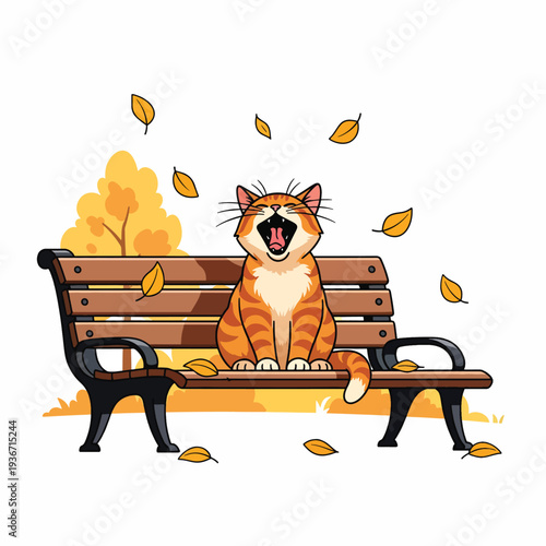 A cat sitting on a park bench