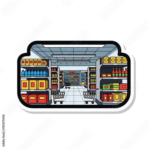 A colorful cartoon illustration of a grocery store interior (1)