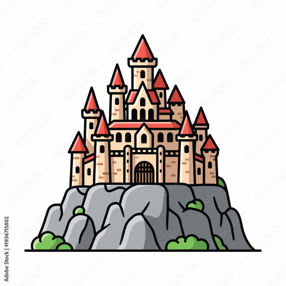 Obraz premium A cartoon castle on a rocky hill (1)