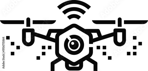Drone technology and aerial camera icon wireless quadcopter surveillance device vector symbol collection pack
