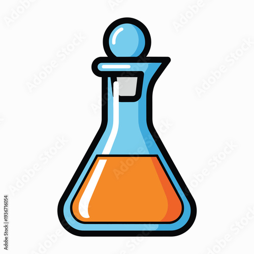 A cartoon-style illustration of a laboratory flask