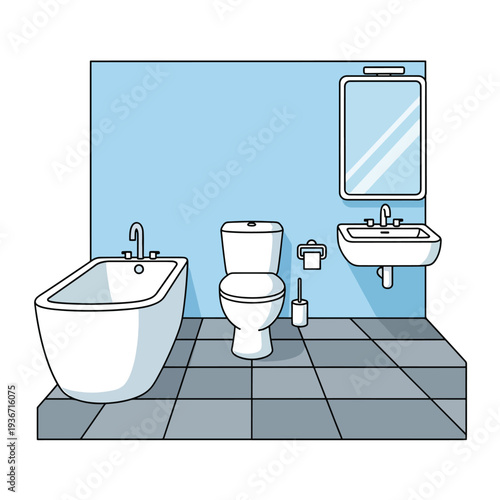 A bathroom with a bathtub, toilet, sink, and mirror