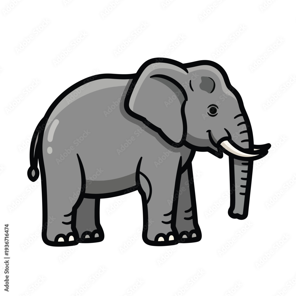 Fototapeta premium A gray cartoon elephant with a white background