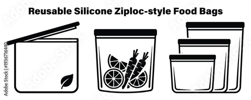 Reusable silicone food storage bags with fresh produce