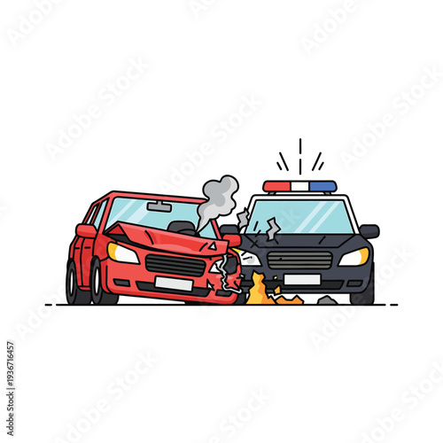 A cartoon illustration of a car crash