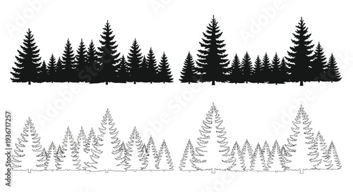 A dark forest line against a white background a striking silhouette