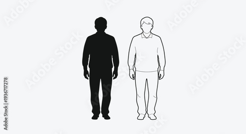 Two men depicted in contrasting styles one a dark silhouette