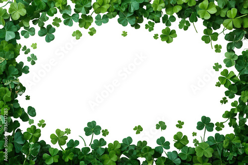 Green shamrock border frame with multiple clover leaves on transparent background for st. Patrick's day design