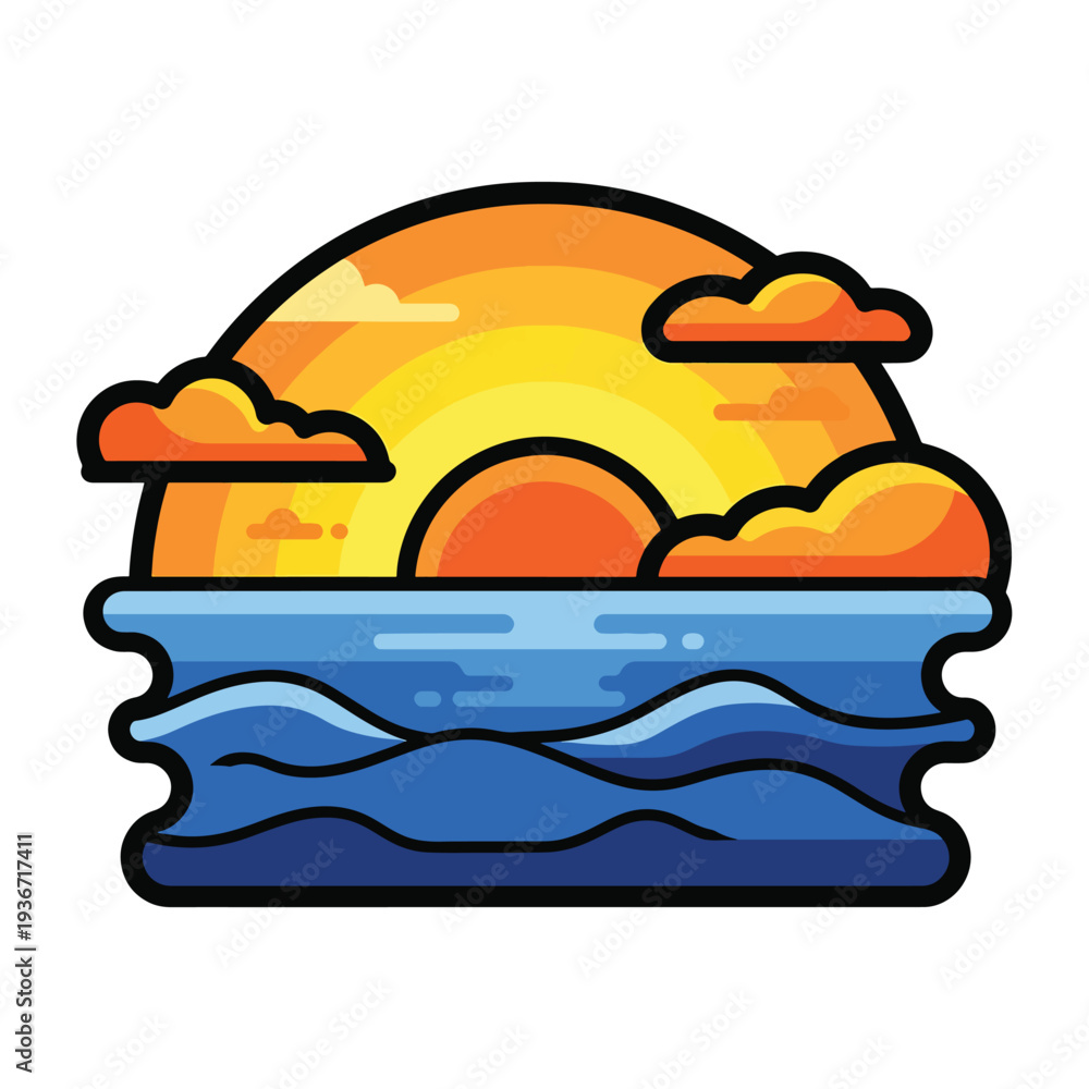 Fototapeta premium A colorful cartoon sunset over the ocean