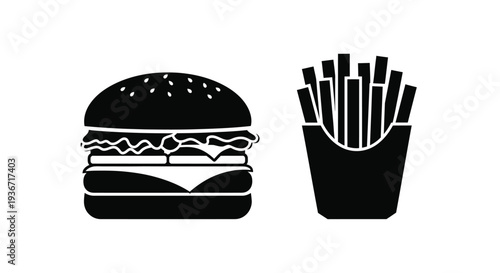 Black silhouettes of a burger and fries simple fast food illustration silhouette