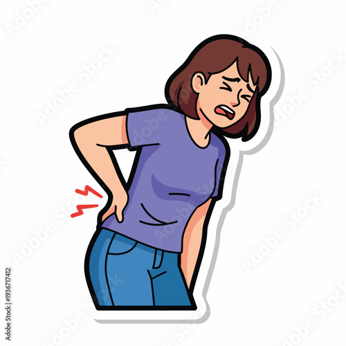A cartoon woman clutching her lower back in pain