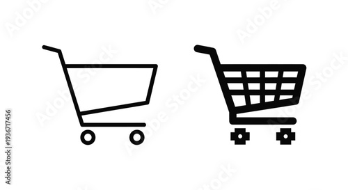 Two black shopping carts depicted in a minimalist silhouette