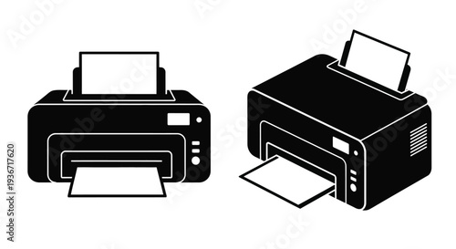Two black printer icons displayed in a stark silhouette