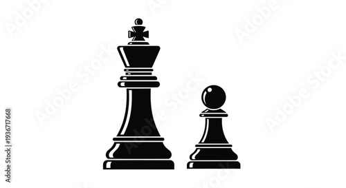 Black chess pieces a king and pawn in stark contrast silhouette