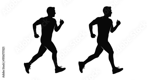 Two runners in dynamic poses captured as a striking silhouette