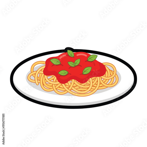 A plate of spaghetti with a big red tomato sauce