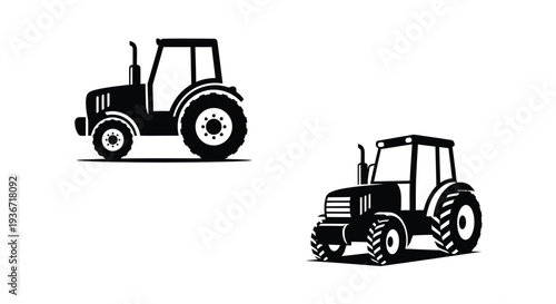 Two black tractor designs a modern agricultural machine silhouette
