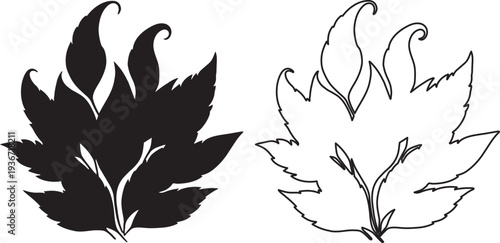 Striking black and white vector illustration of a cannabis leaf with elegant smoke waves, ideal for modern designs, logos, and editorial use.