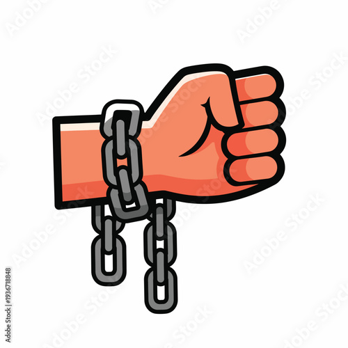 A clenched fist with chains around wrist