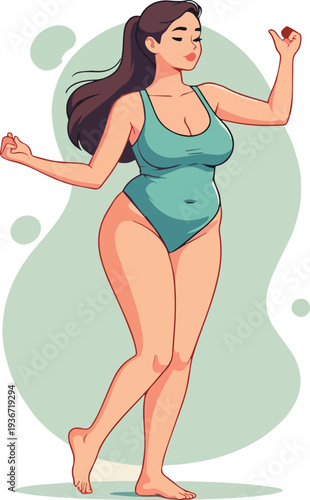 donna estate in costume da bagno mentre fa esercizi di ginnastica sport movimento yoga vettoriale