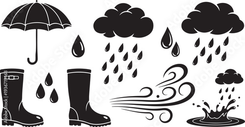 Rainy Day Icons and Symbols in Black and White