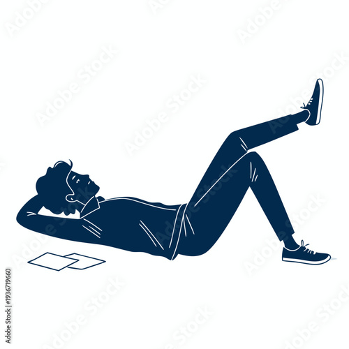 silhouette of exhausted person lying on floor for burnout and defeat concept