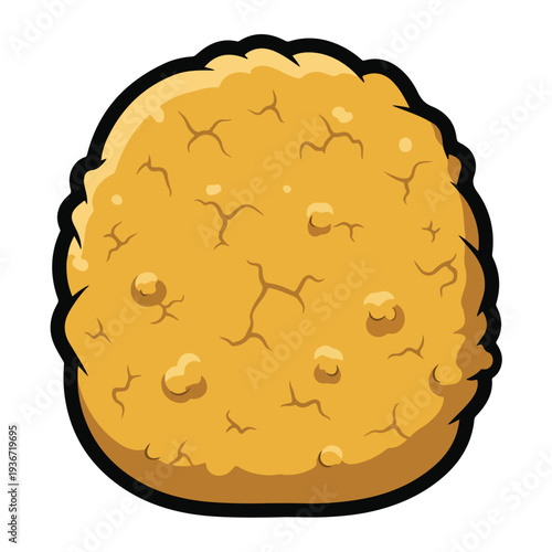 A cartoonish illustration of a golden-brown cookie