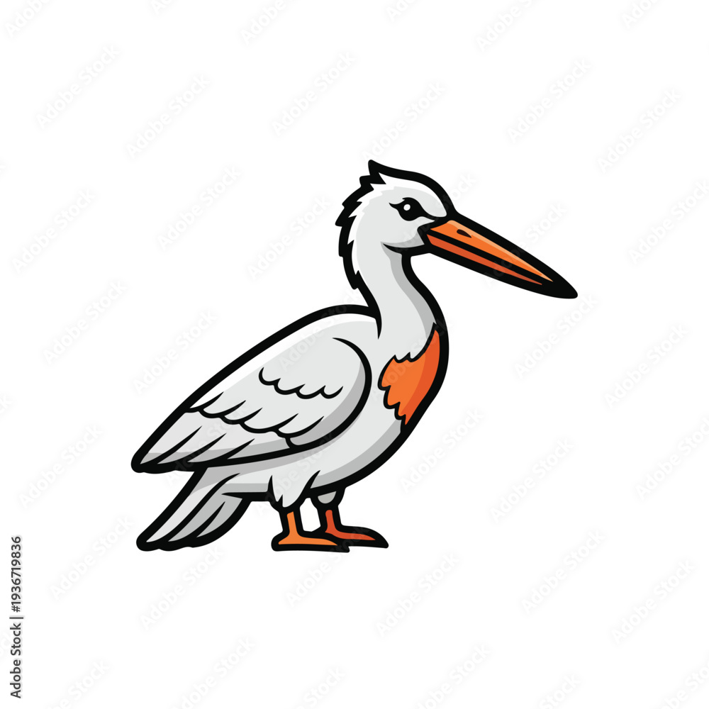 Fototapeta premium A cartoon-style illustration of a white bird with orange beak