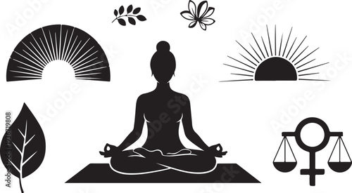 Silhouette of a woman meditating in peaceful harmony with nature