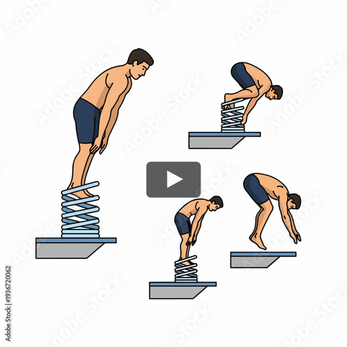 A man jumping on a springboard in various positions
