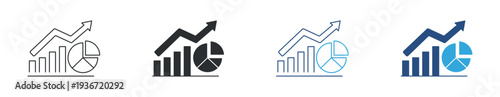Business Growth Chart Icon Set, Financial Statistics and Profit Increase Symbol, Market Analytics Vector Illustration