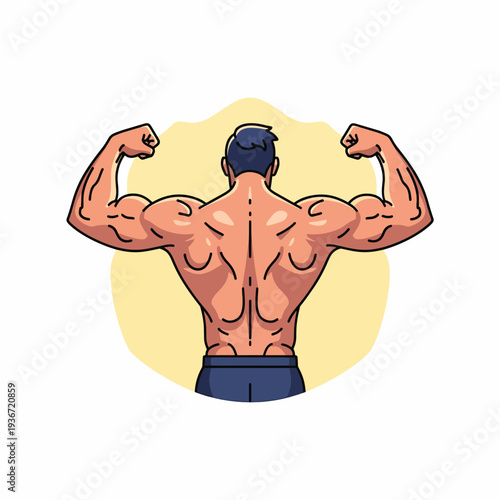 A muscular man flexing his back