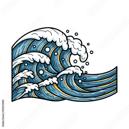 A large blue ocean wave with white foam