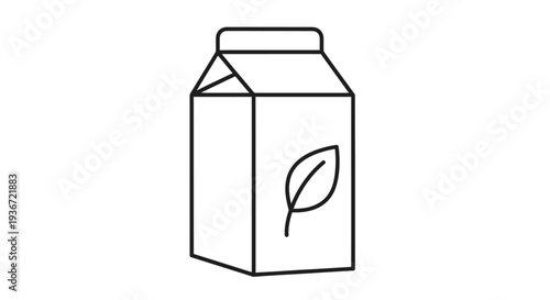 Milk Carton with Leaf Icon Representing Organic or Plant-Based Drink on Isolated White Background