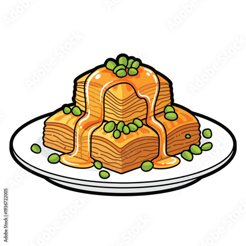 A plate of lasagna with peas and sauce