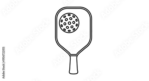 Pickleball Paddle and Ball Sports Equipment Line Icon Isolated White Background
