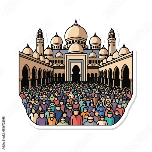 A mosque with a large crowd