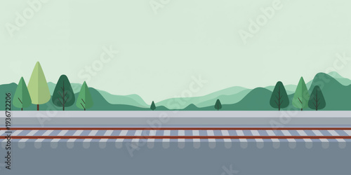 Mountain Landscape Vector Illustration with Trees and Lake in Nature Scenery
