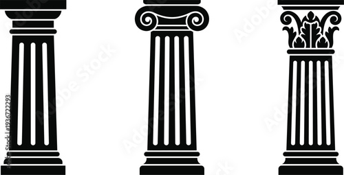 Classical Greek Column Orders Set Doric Ionic and Corinthian Architectural Pillars