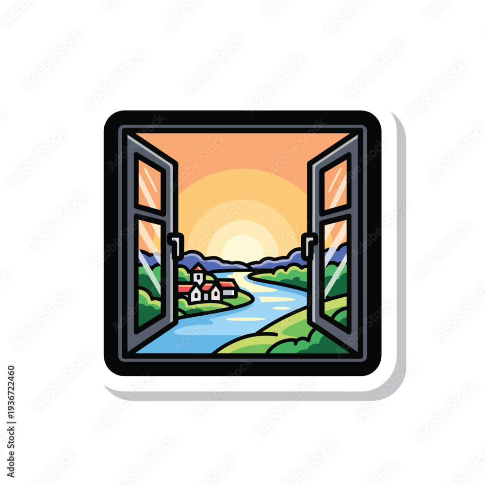 Fototapeta premium A serene countryside view from an open window
