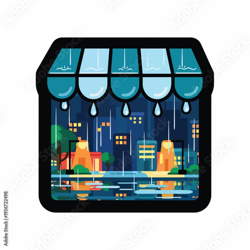 A rainy cityscape at night