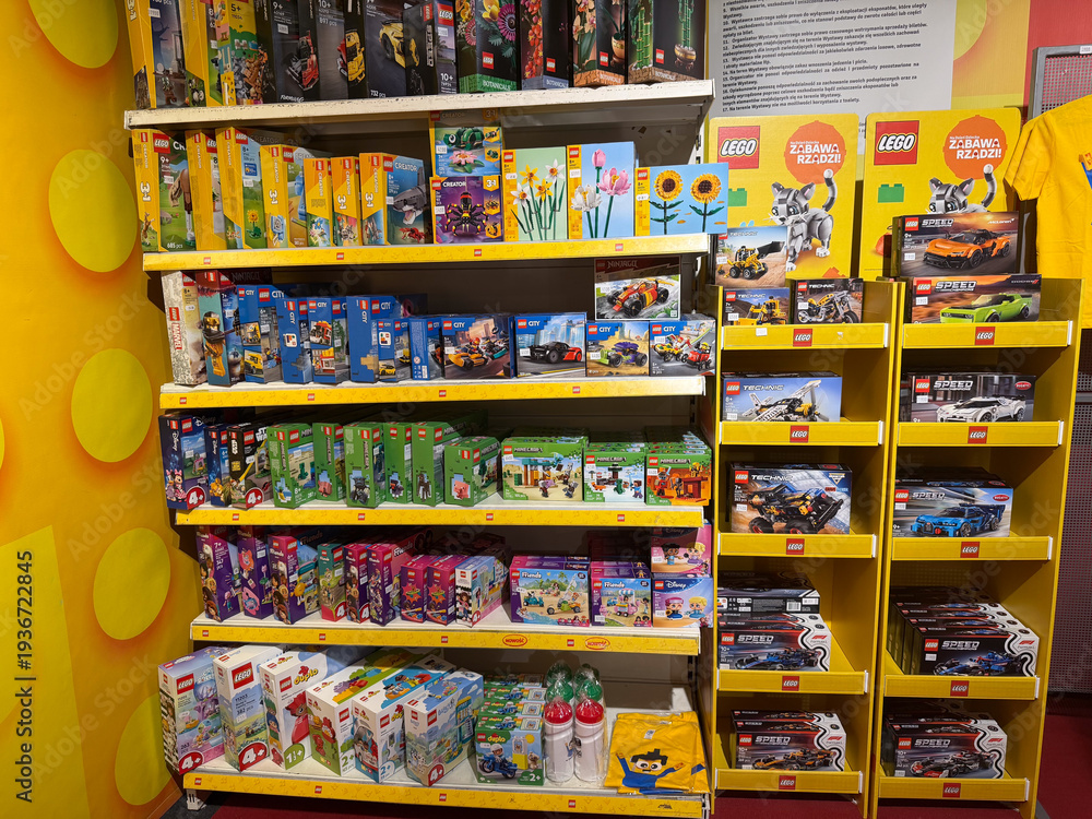 Fototapeta premium Colorful lego store shelf display