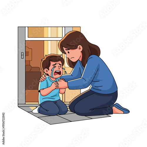 A woman comforts a crying child