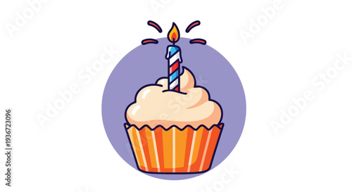 Vibrant cupcake with lit birthday candle celebration