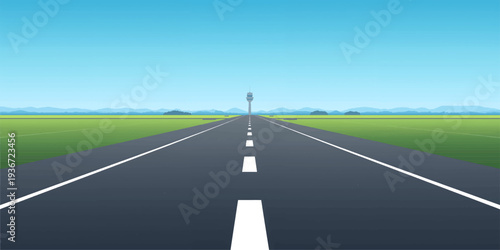 Driving on an empty rural highway stretching toward the horizon under a wide summer sky