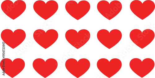 Vibrant red heart shapes arranged in modern pattern