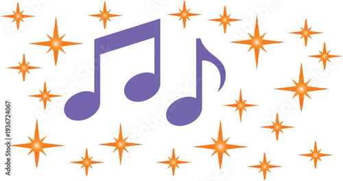 Vibrant musical notes with sparkling stars on white