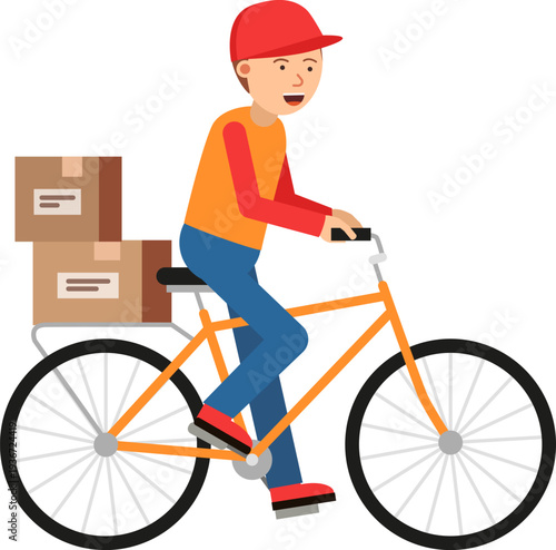 Delivery guy ride bicycle with shipping cardboard boxes